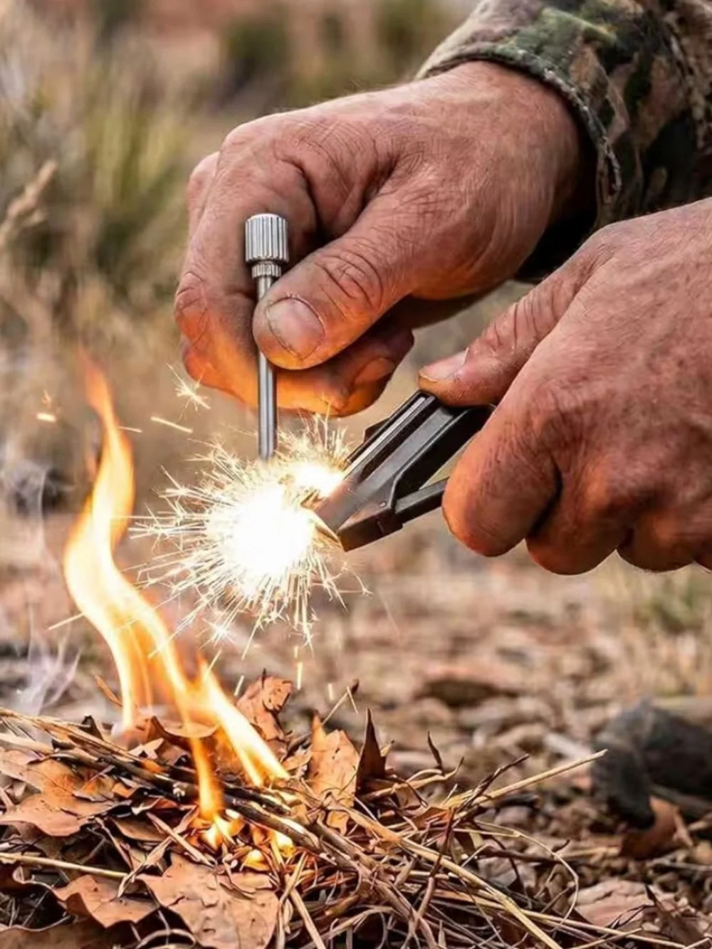 Silver Keychain with Bottle Opener and Matchstick